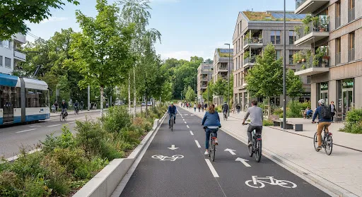 Illustration : piste cyclable bidirectionnelle protégée le long d'une avenue