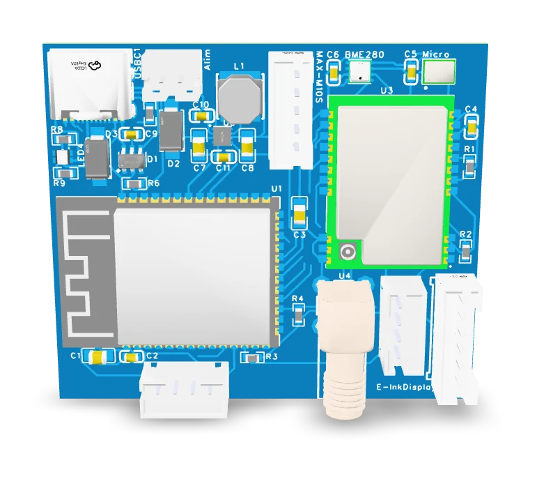 Rendu du PCB du prototype UrbaCaptor (vue de dessus)